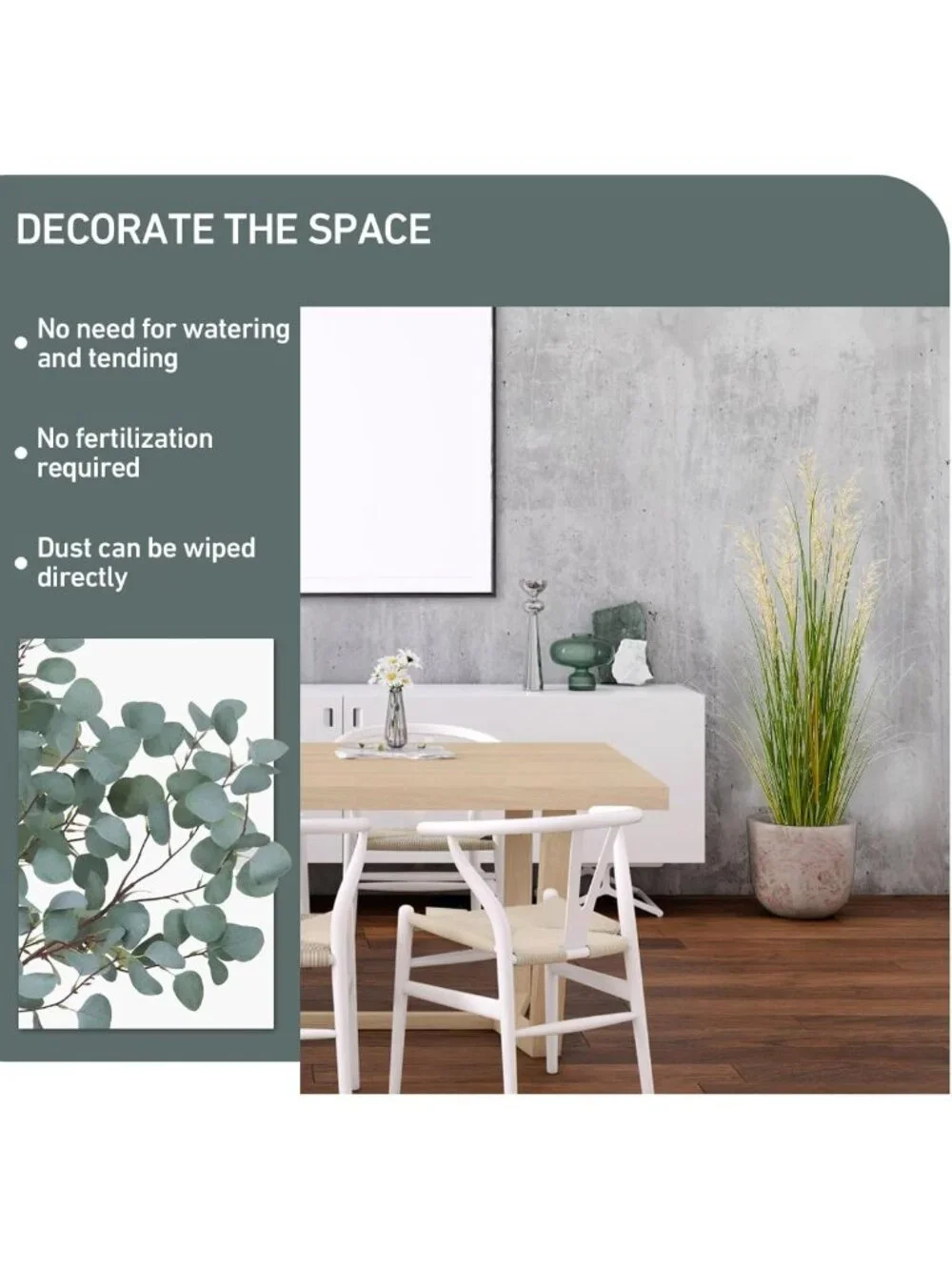 47in Tall Faux Grass Plants - 2pk Indoor Decorative Greenery for Home & Office